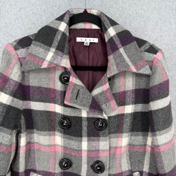 Cabi VTG Wool Blend Double Breasted Jacket Peacoat Size 8 Black Pink White - Picture 2 of 11